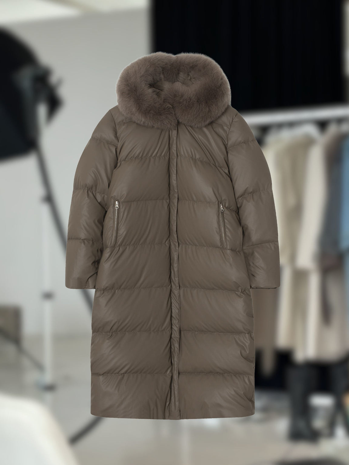 ALVA PUFFER COAT - GREY/BROWN
