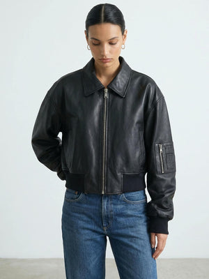 BONNIE LEATHER BOMBER - BLACK