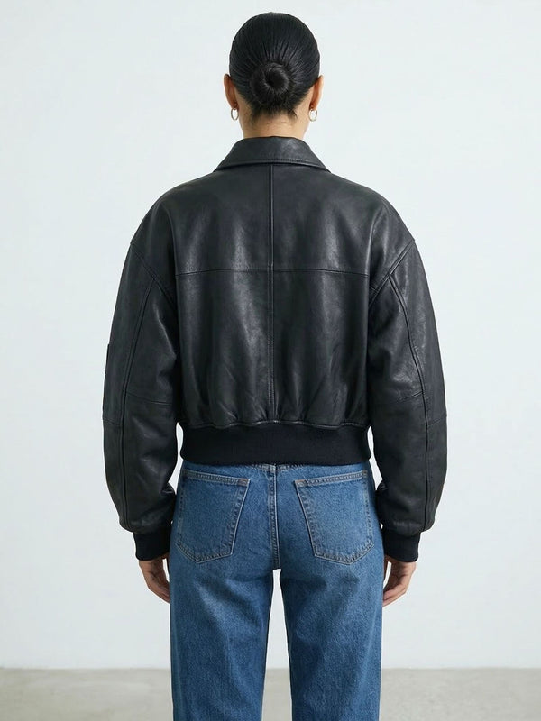 BONNIE LEATHER BOMBER - BLACK