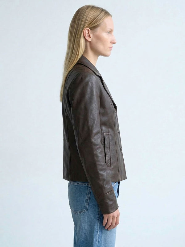 DREW LEATHER JACKET - BROWN