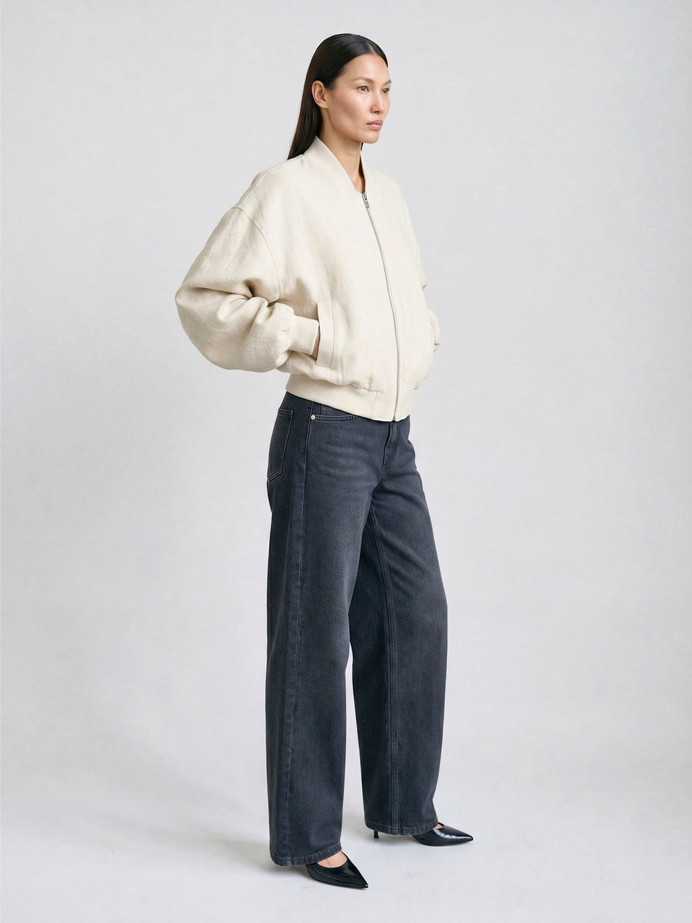 KIAN LINEN BOMBER - CREME