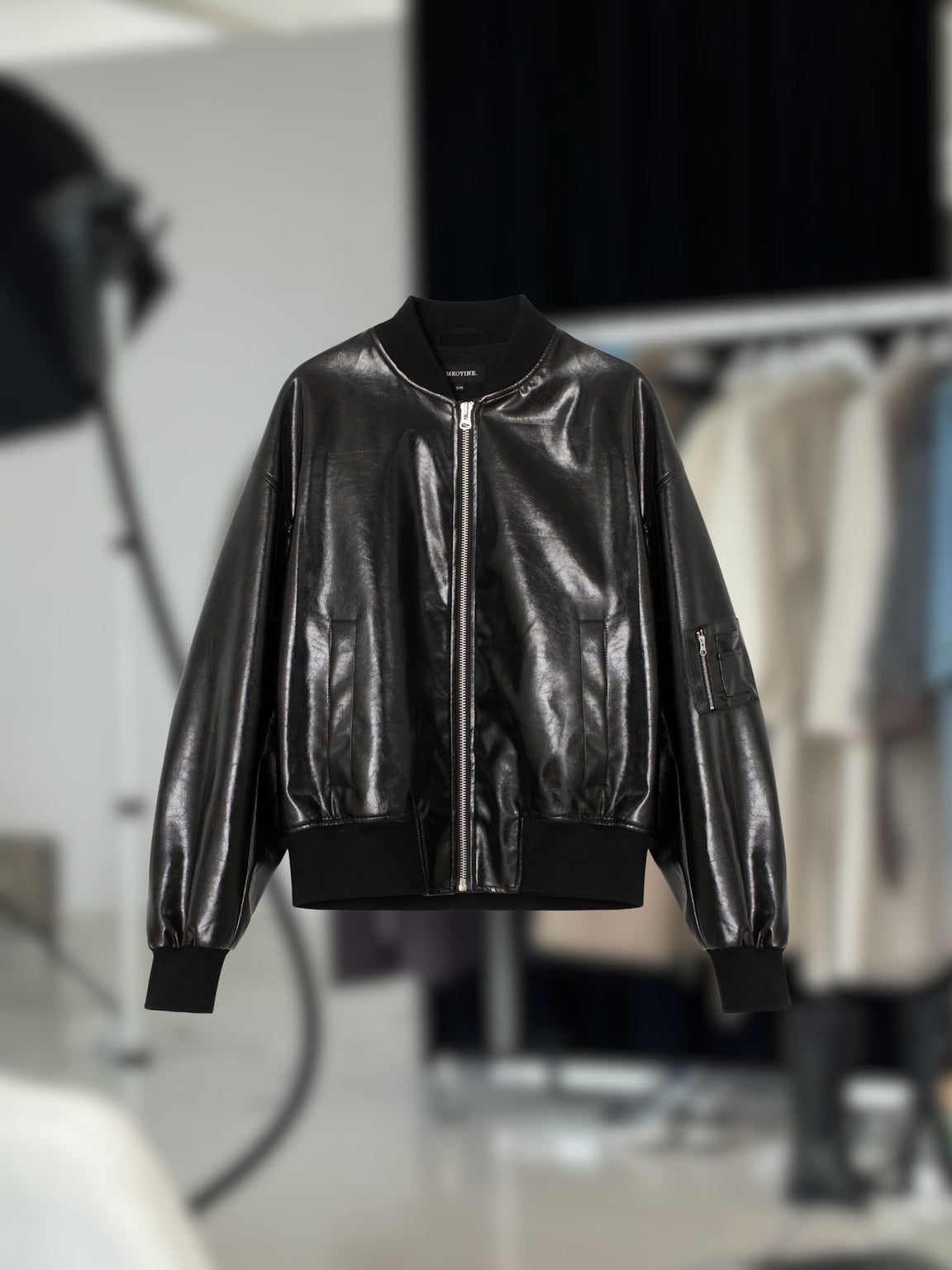 BIANCA BOMBER VEGAN LEATHER - BLACK