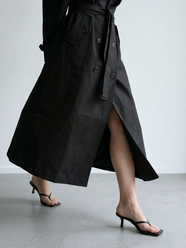 HEATHER TRENCH COAT - BLACK