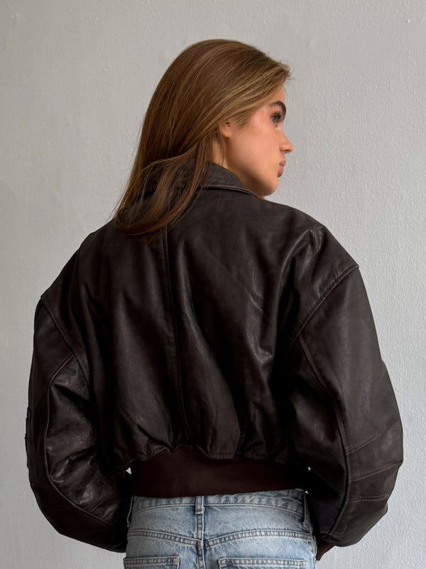BONNIE CROPPED BOMBER - BROWN