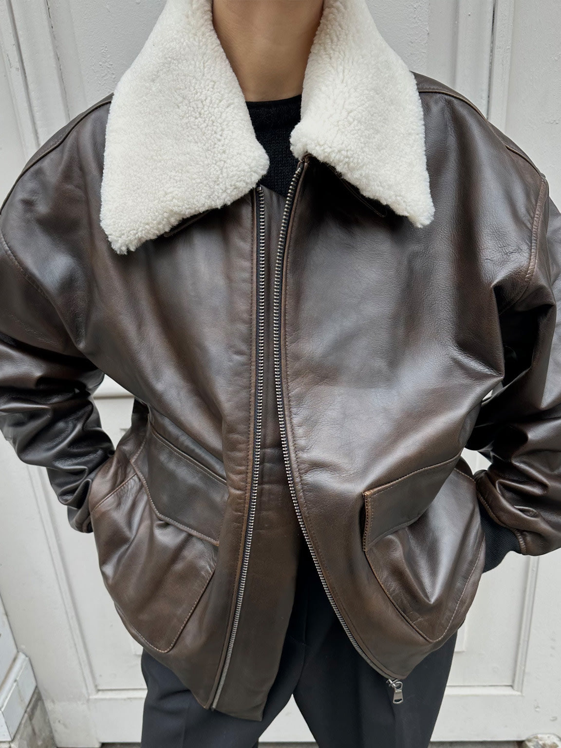 BILLY LEATHER BOMBER - BROWN