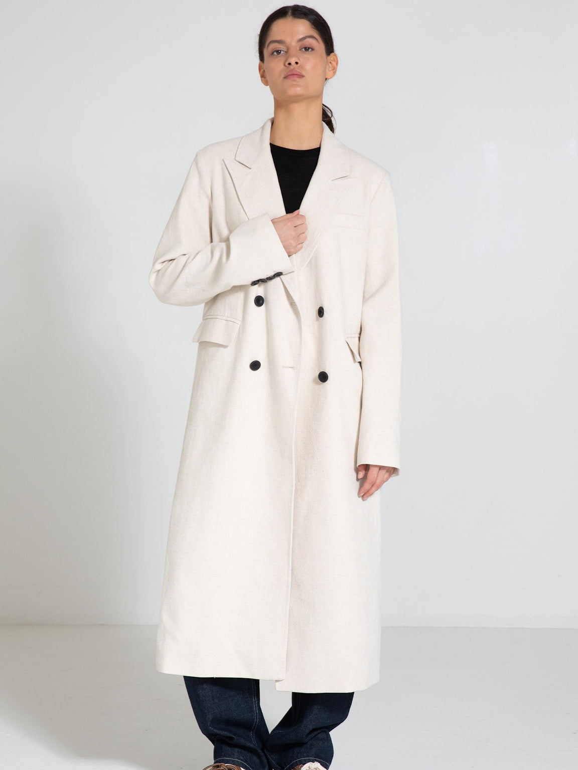 HARVEY LINEN COAT - CREME