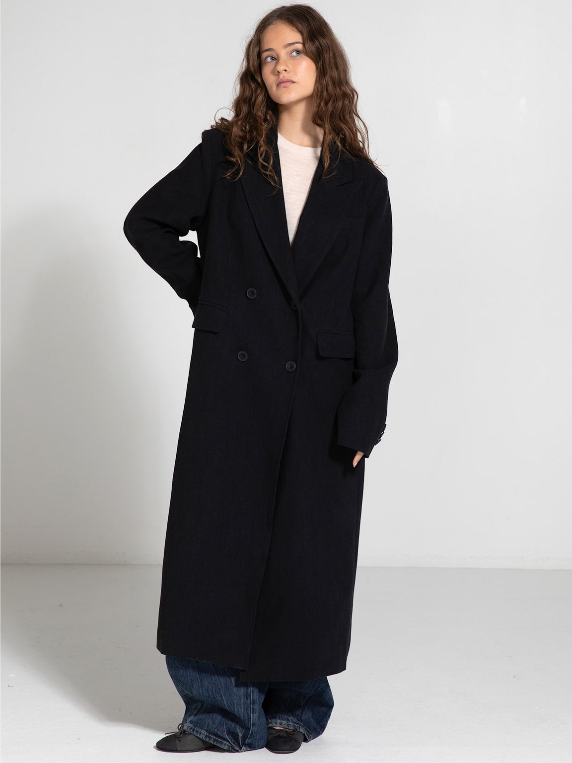 HARVEY LINEN COAT - BLACK