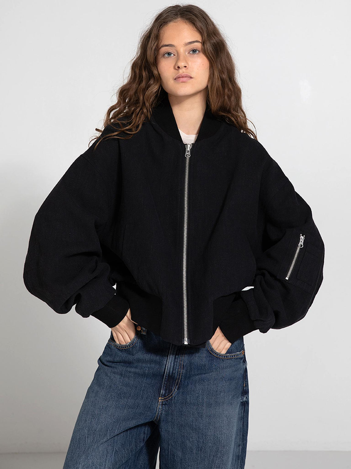 KIAN LINEN BOMBER - BLACK