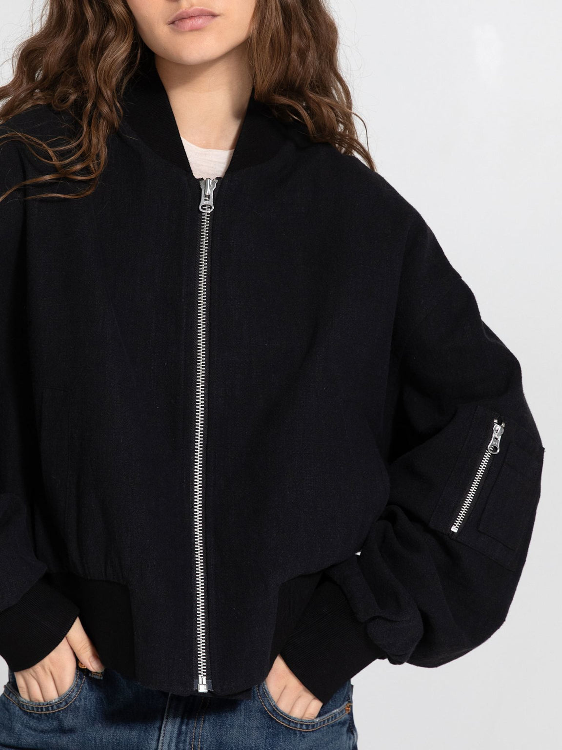 KIAN LINEN BOMBER - BLACK