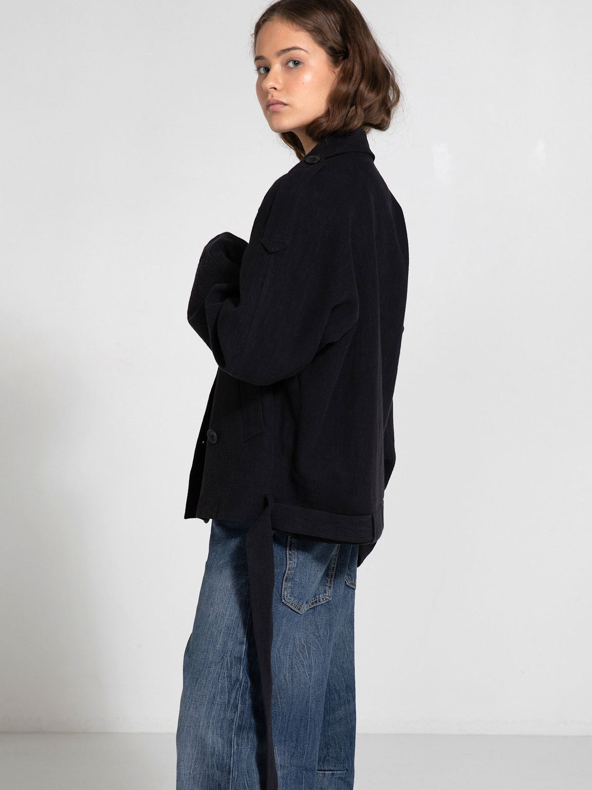 KIRA LINEN JACKET - BLACK