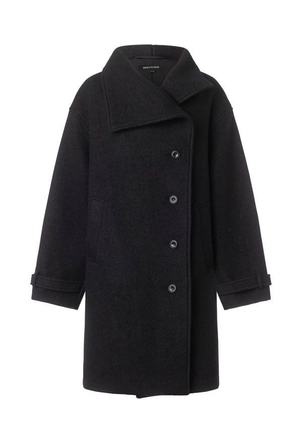 Elegant svart frakk fra MEOTINE, perfekt for dame som ønsker stil og komfort i hverdagen.