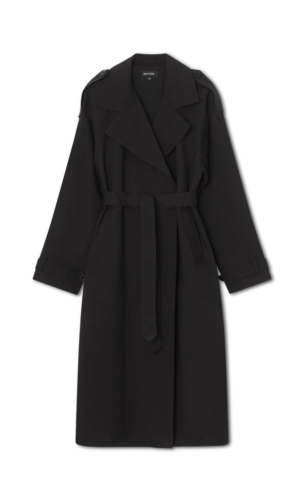 Elegant svart trenchcoat fra MEOTINE, perfekt for dame som ønsker stil og komfort. Ideell for enhver anledning.
