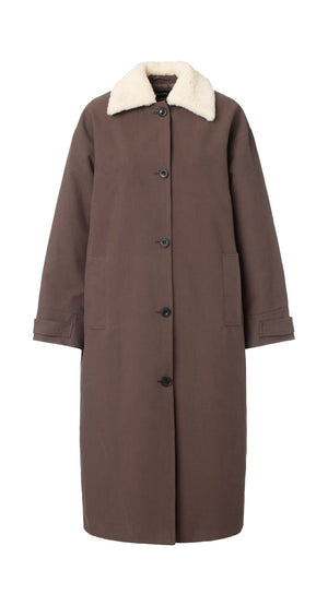 RITA PADDED CANVAS COAT - DARK BROWN