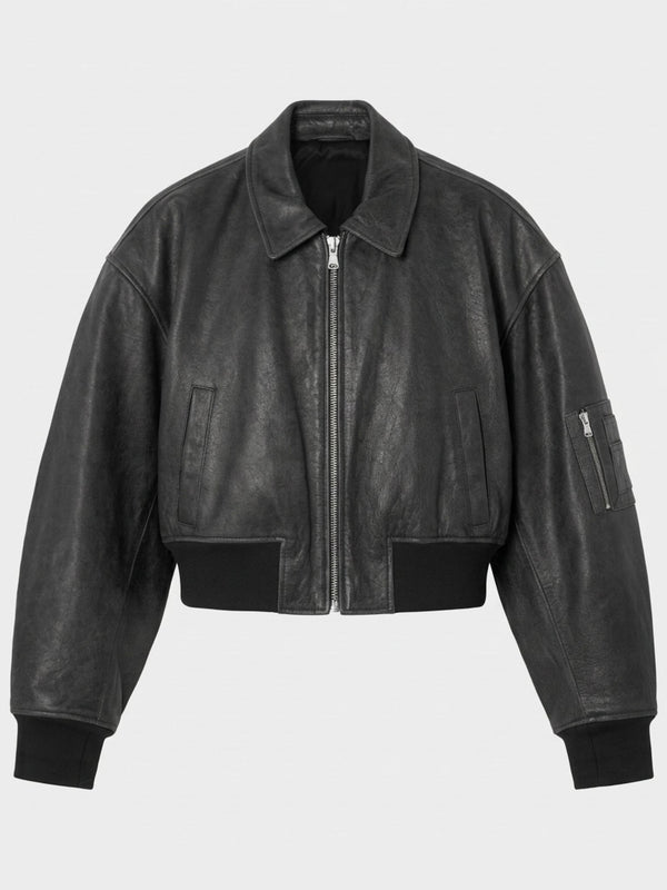 BONNIE CROPPED BOMBER - BLACK