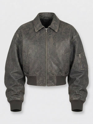 BONNIE CROPPED BOMBER - BROWN