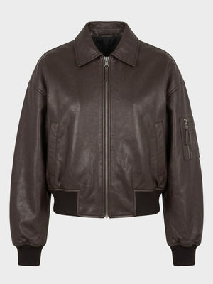 BONNIE LEATHER BOMBER - BROWN