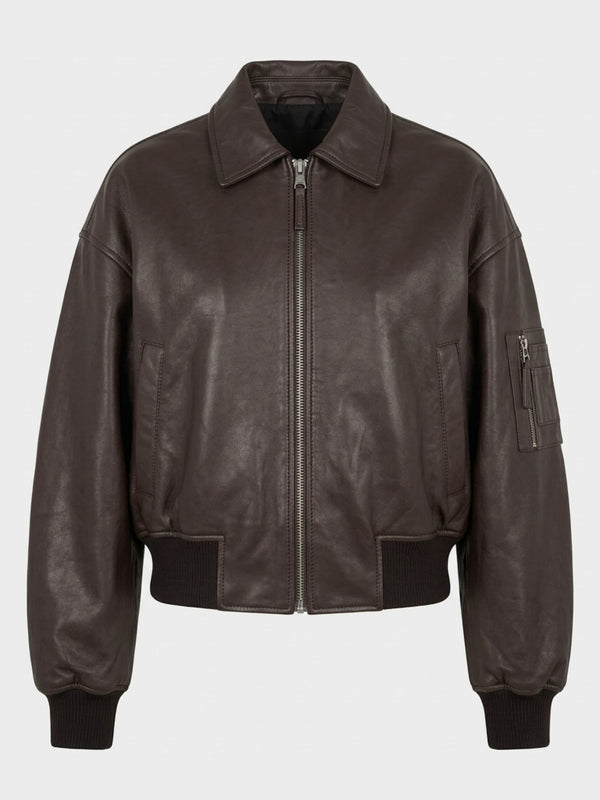 BONNIE LEATHER BOMBER - BROWN