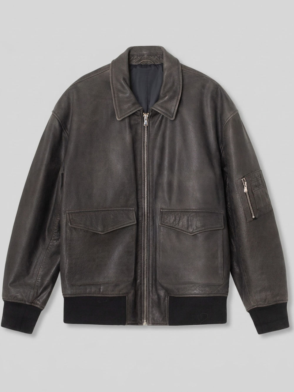 CLYDE LEATHER BOMBER - BLACK