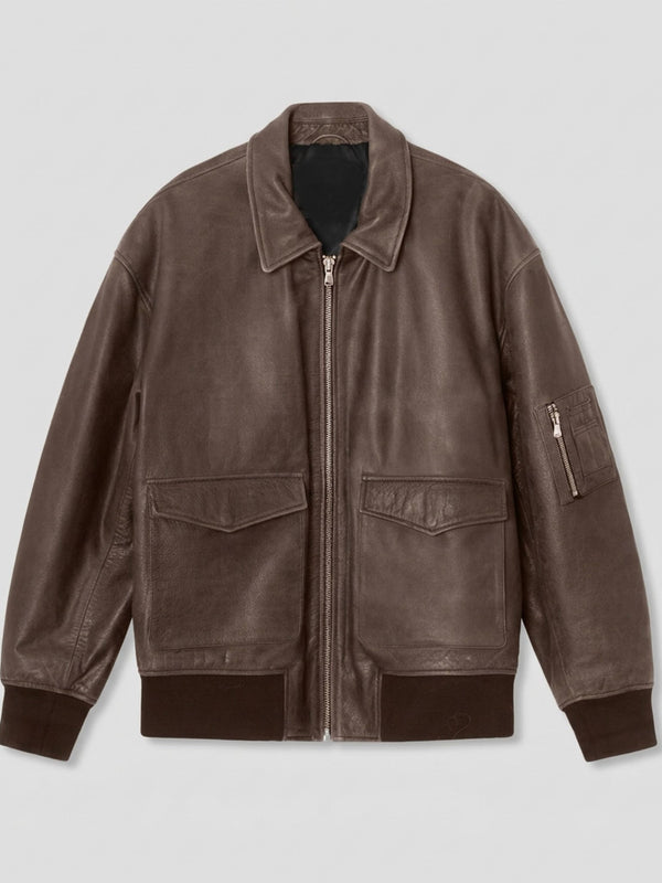 CLYDE LEATHER BOMBER - BROWN