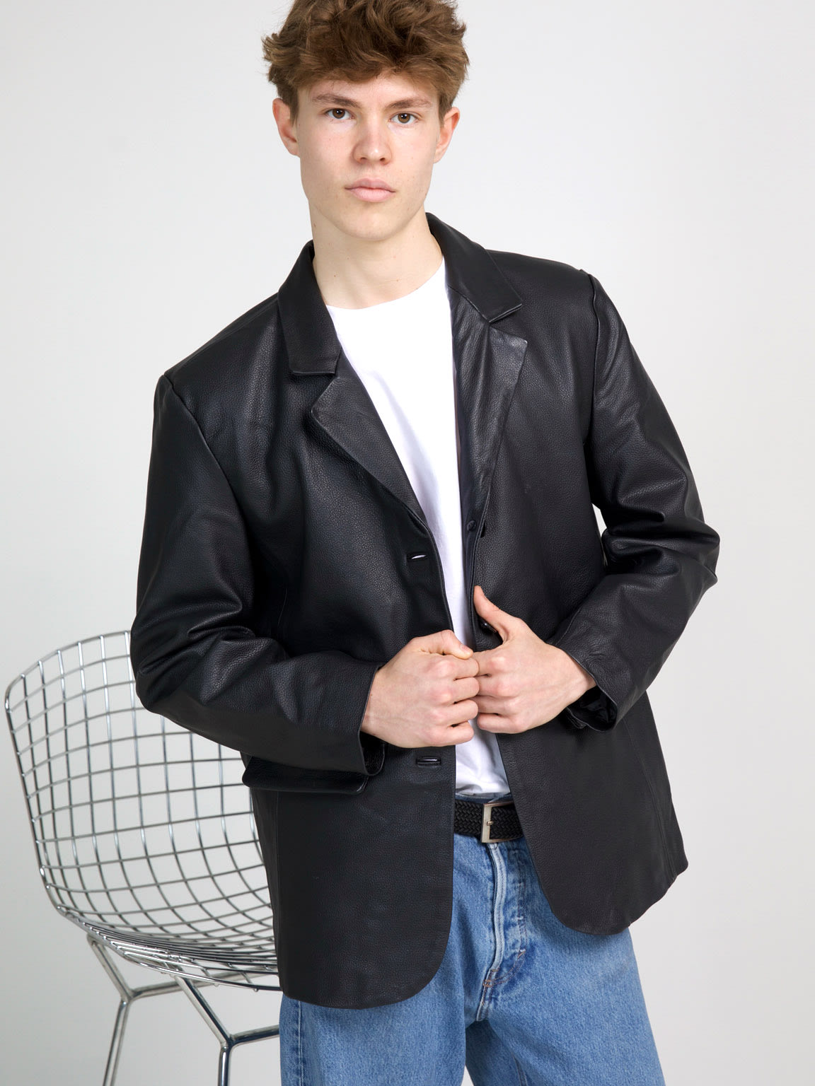 ZION LEATHER BLAZER - BLACK