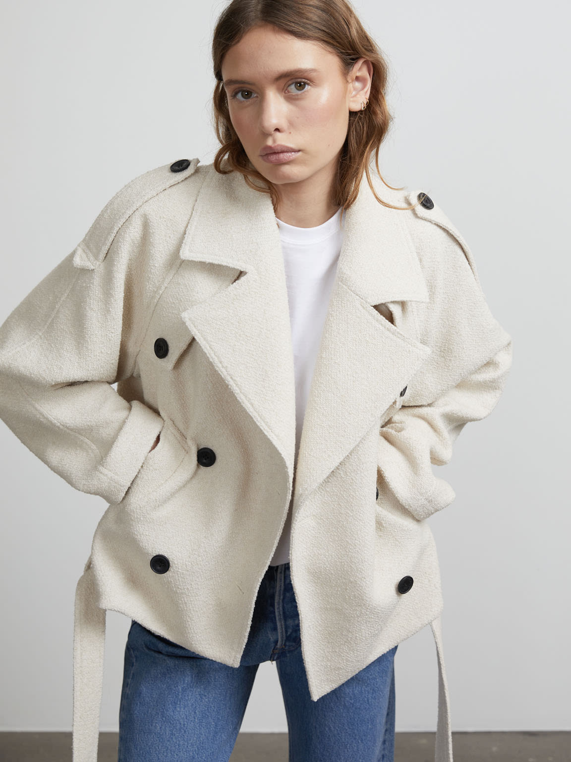 KIRA BOUCLE TRENCH JACKET - CRÈME