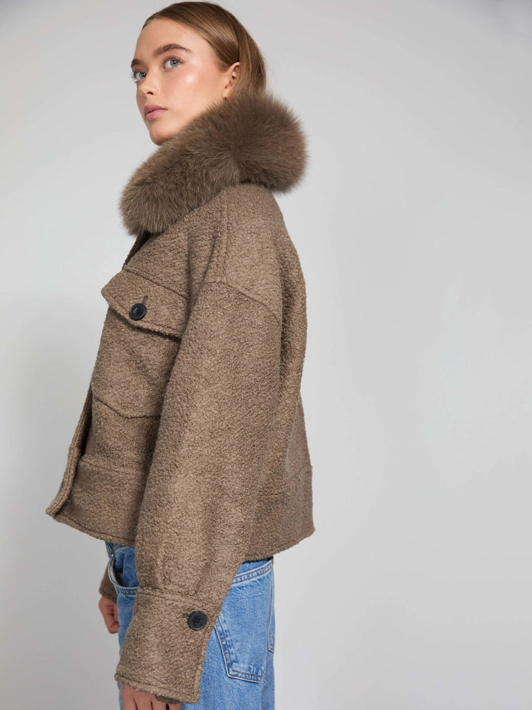 CHARLIE JACKET WOOL BOUCLE - GREY/BROWN