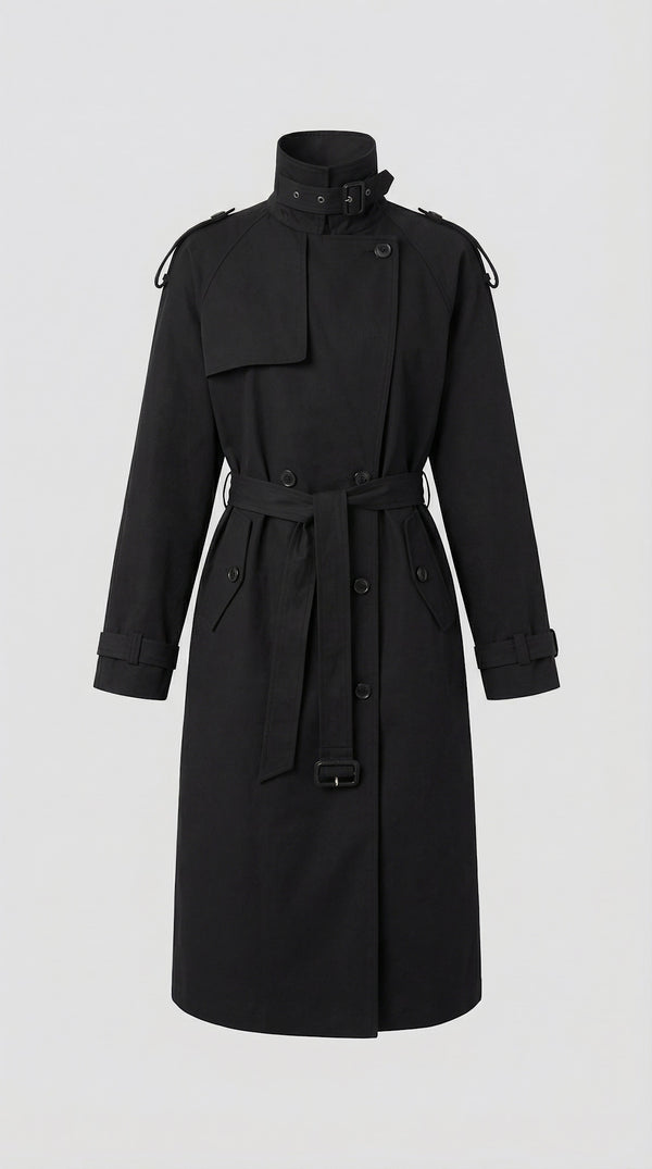 HEATHER TRENCH COAT - BLACK