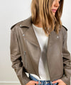 ROSE BIKER LEATHER JACKET - GREY BROWN