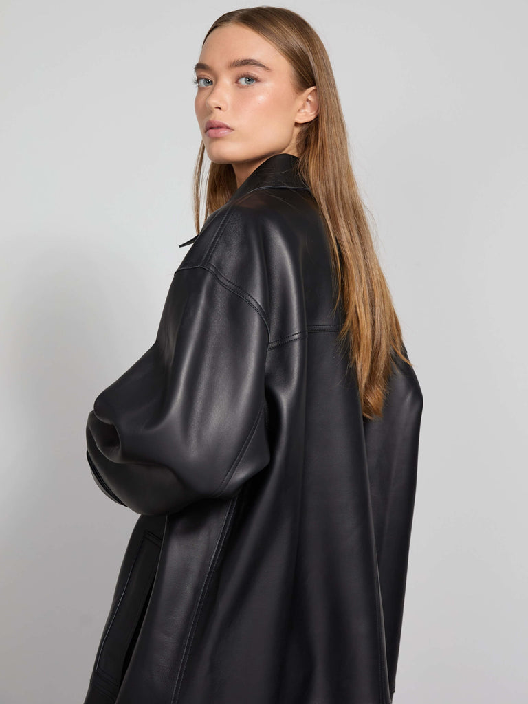 JOSEPH LEATHER COAT - BLACK