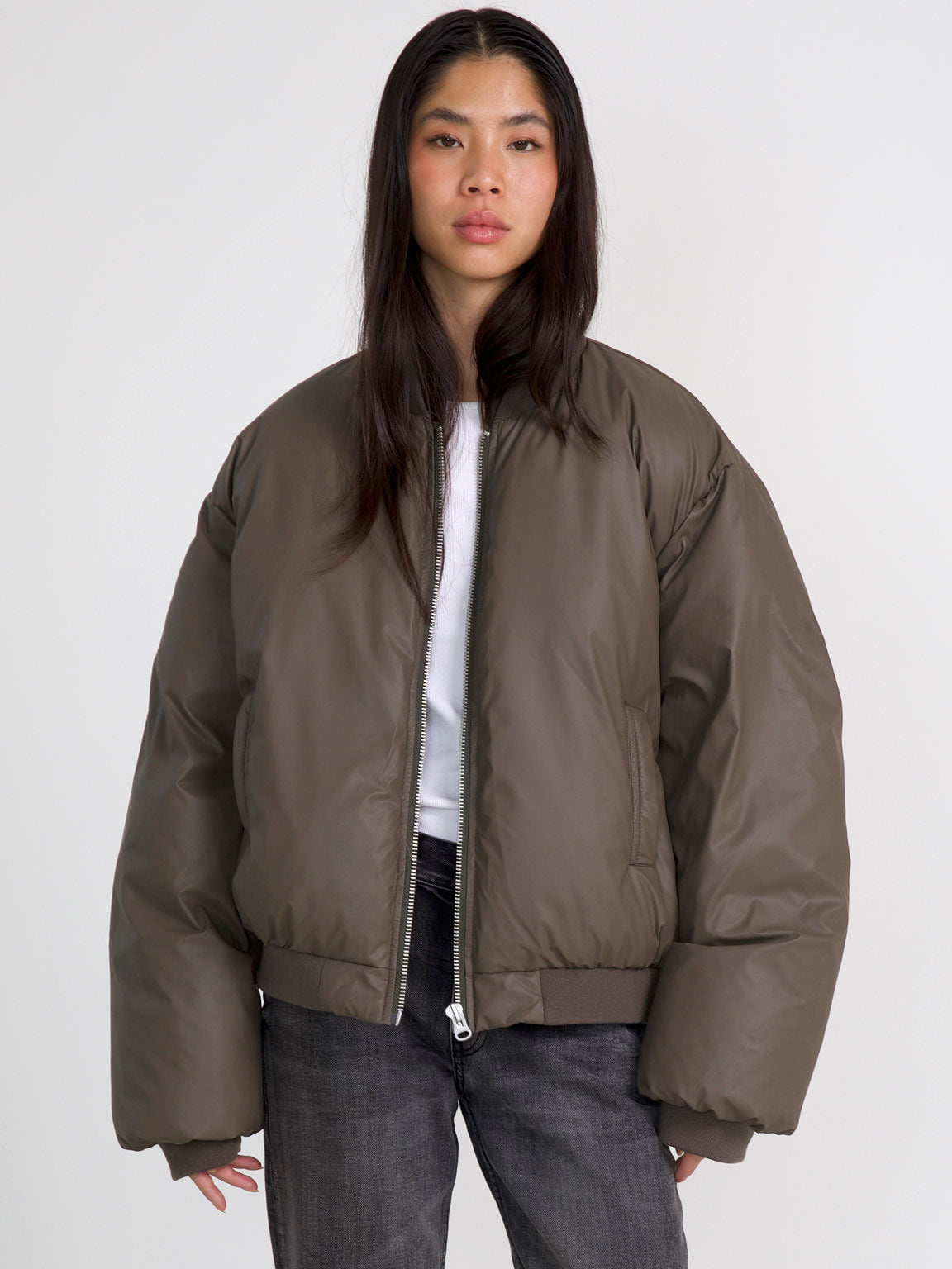 SOL BOMBER JACKET - GREY BROWN