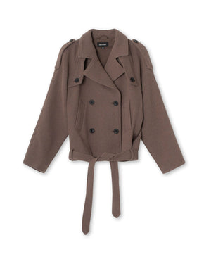 KIRA BOUCLE TRENCH JACKET - GREY BROWN