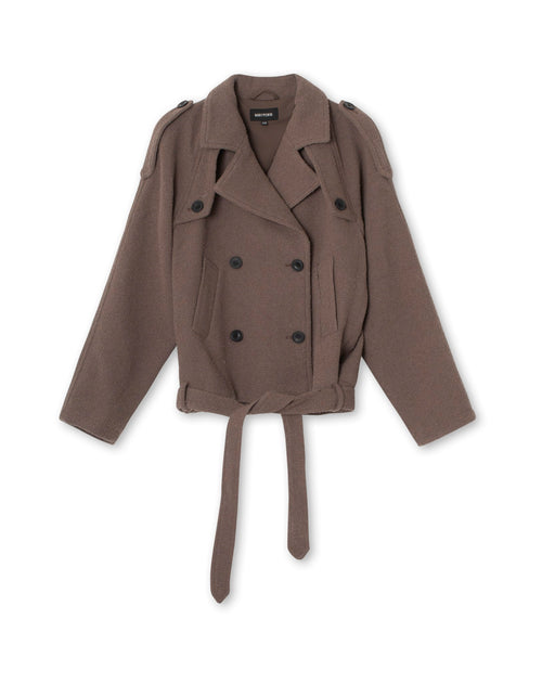 KIRA BOUCLE TRENCH JACKET - GREY BROWN