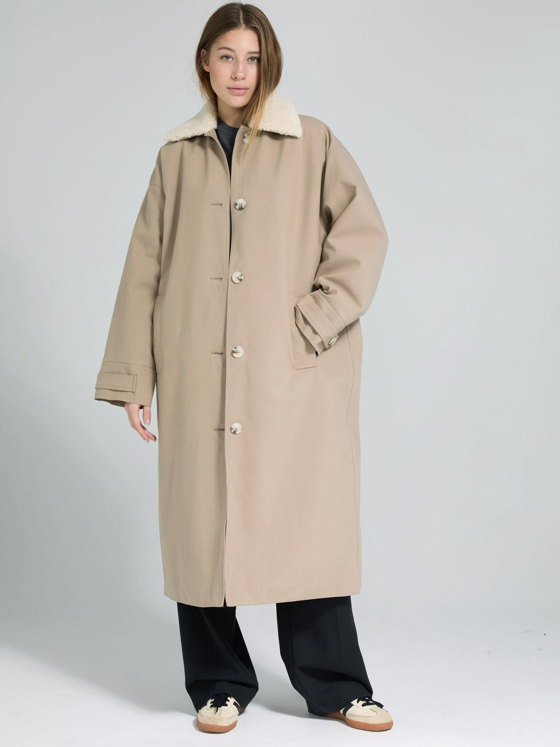 RITA PADDED CANVAS COAT - BEIGE