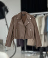ROSE BIKER LEATHER JACKET - GREY BROWN