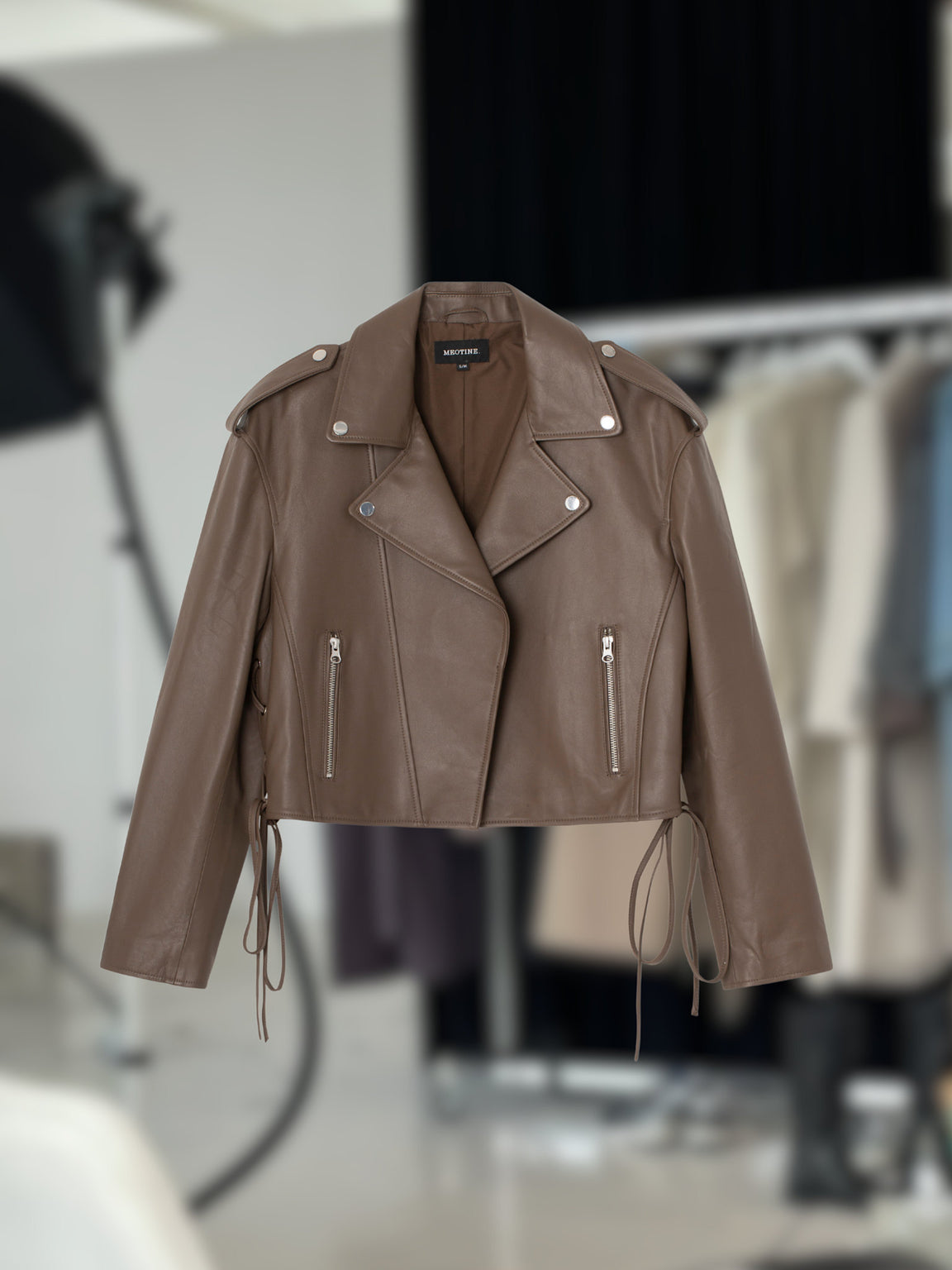 ROSE BIKER LEATHER JACKET - GREY BROWN