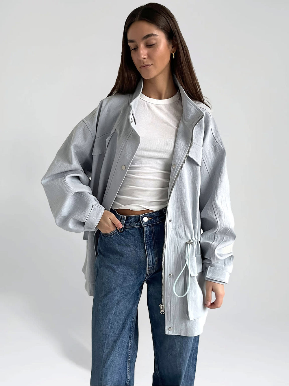TRACY LINEN JACKET - LIGHT BLUE