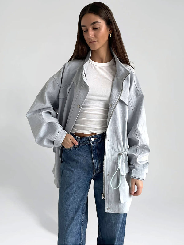 TRACY LINEN JACKET - LIGHT BLUE