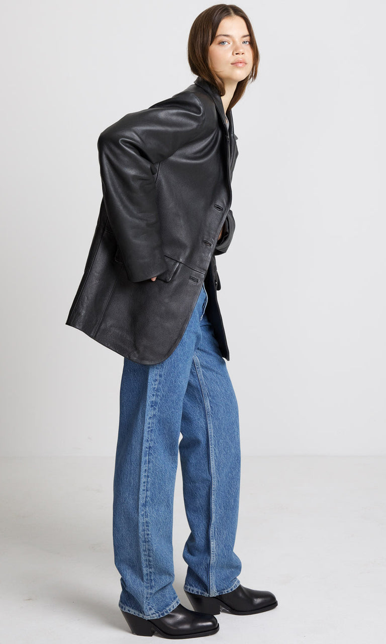 ZION LEATHER BLAZER - BLACK