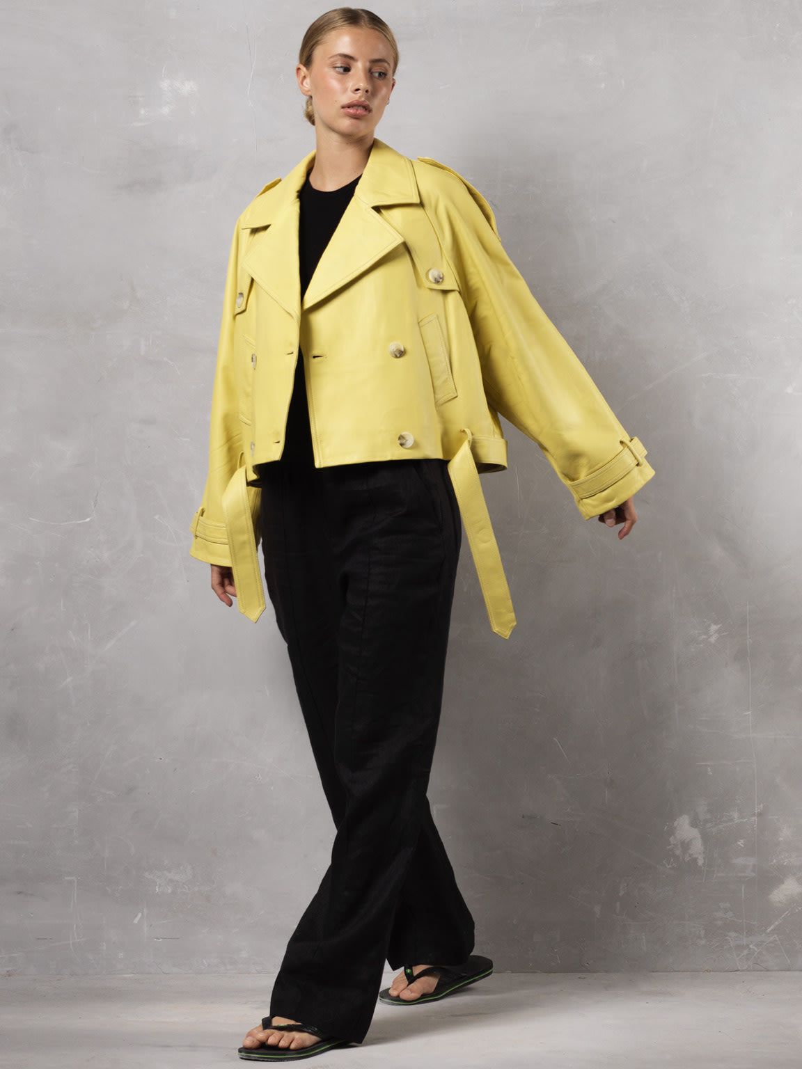 BOBBY LEATHER TRENCH JACKET - YELLOW