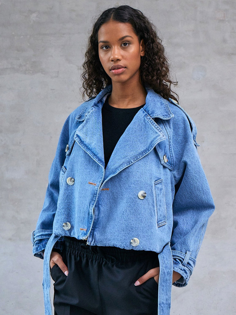 BOBBY DENIM TRENCHJACKET - WASHED BLUE